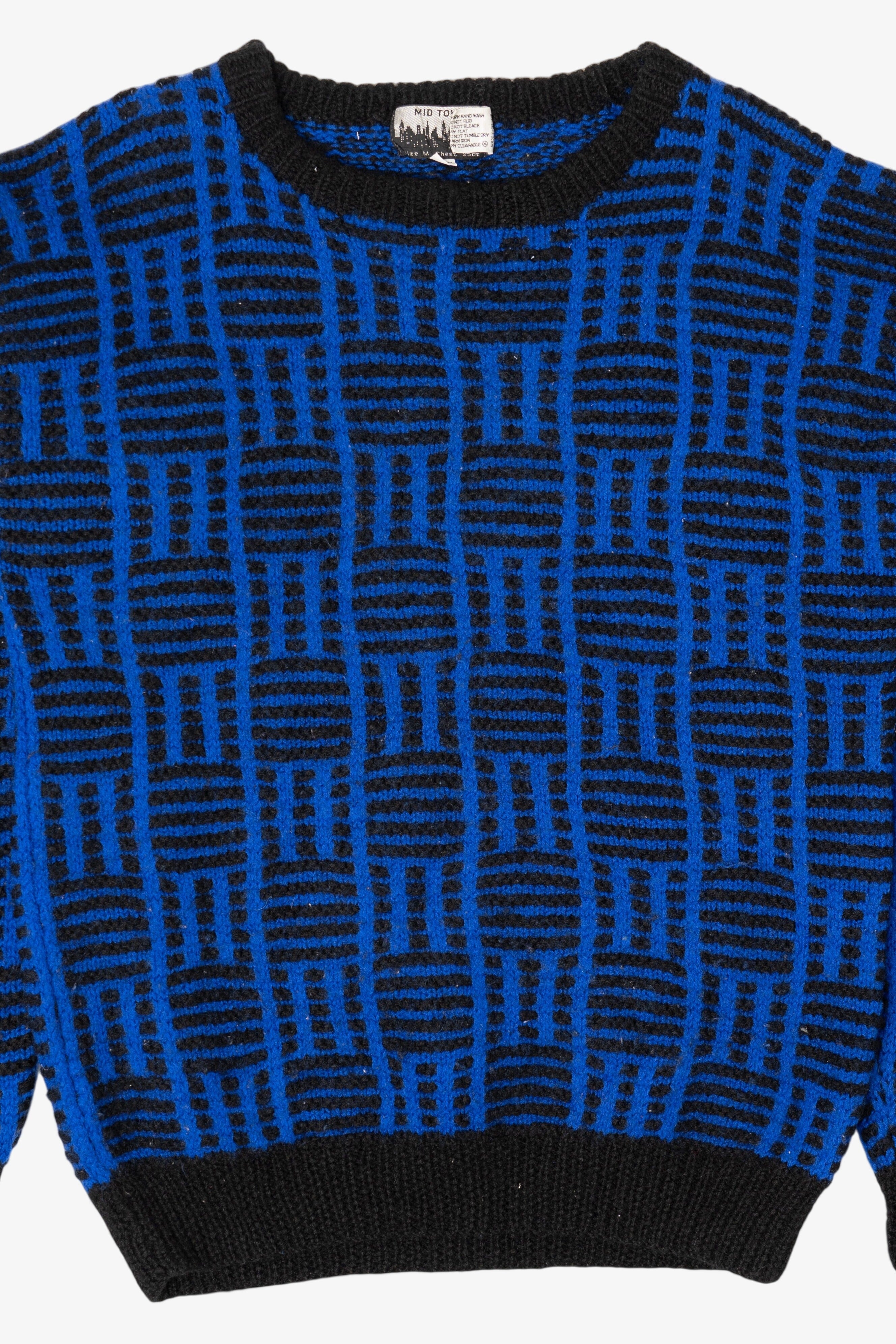 Vintage Hand Knit Blue Mid Town Texture Knit Sweater (1980s)