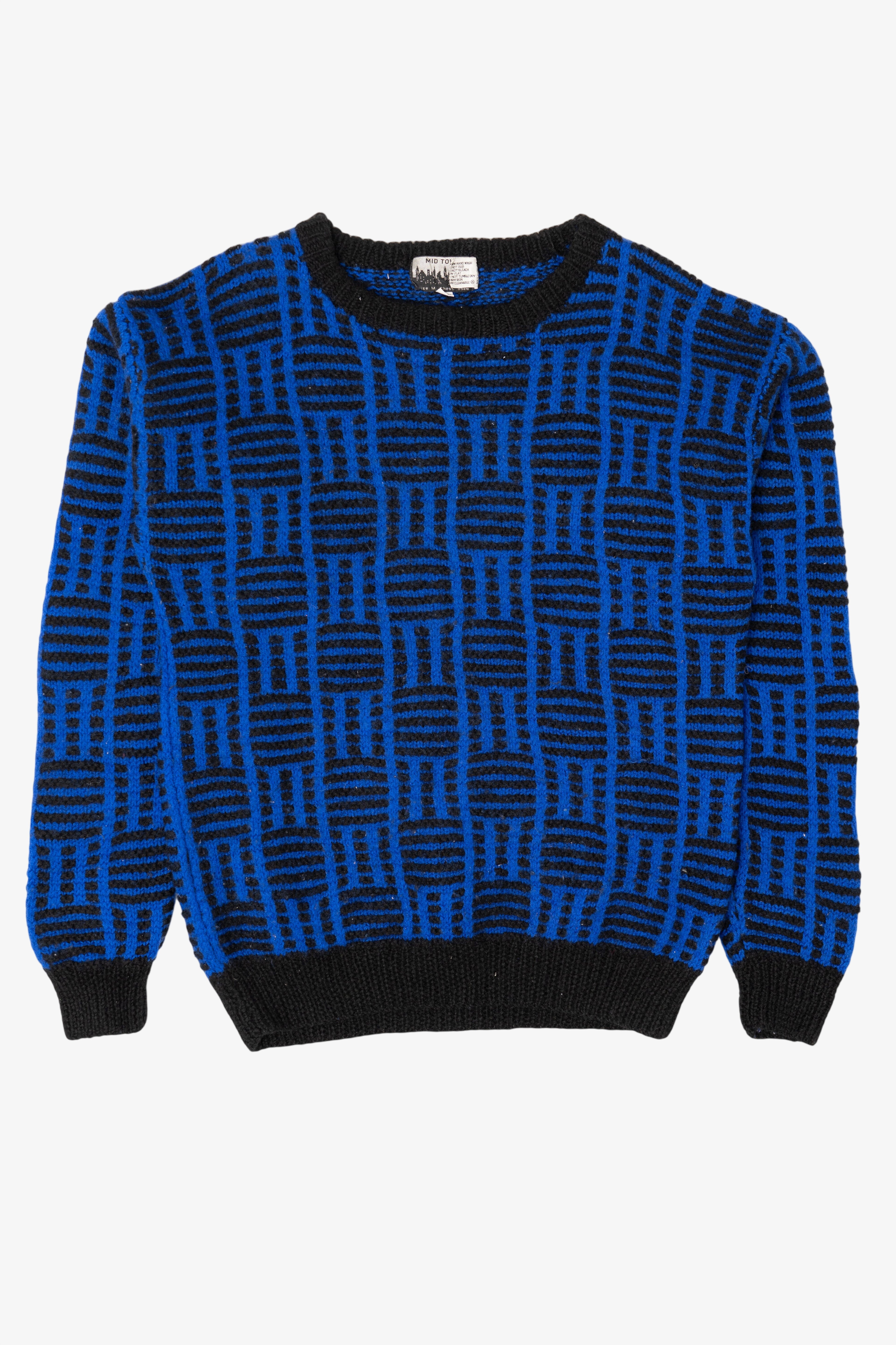 Vintage Hand Knit Blue Mid Town Texture Knit Sweater (1980s)