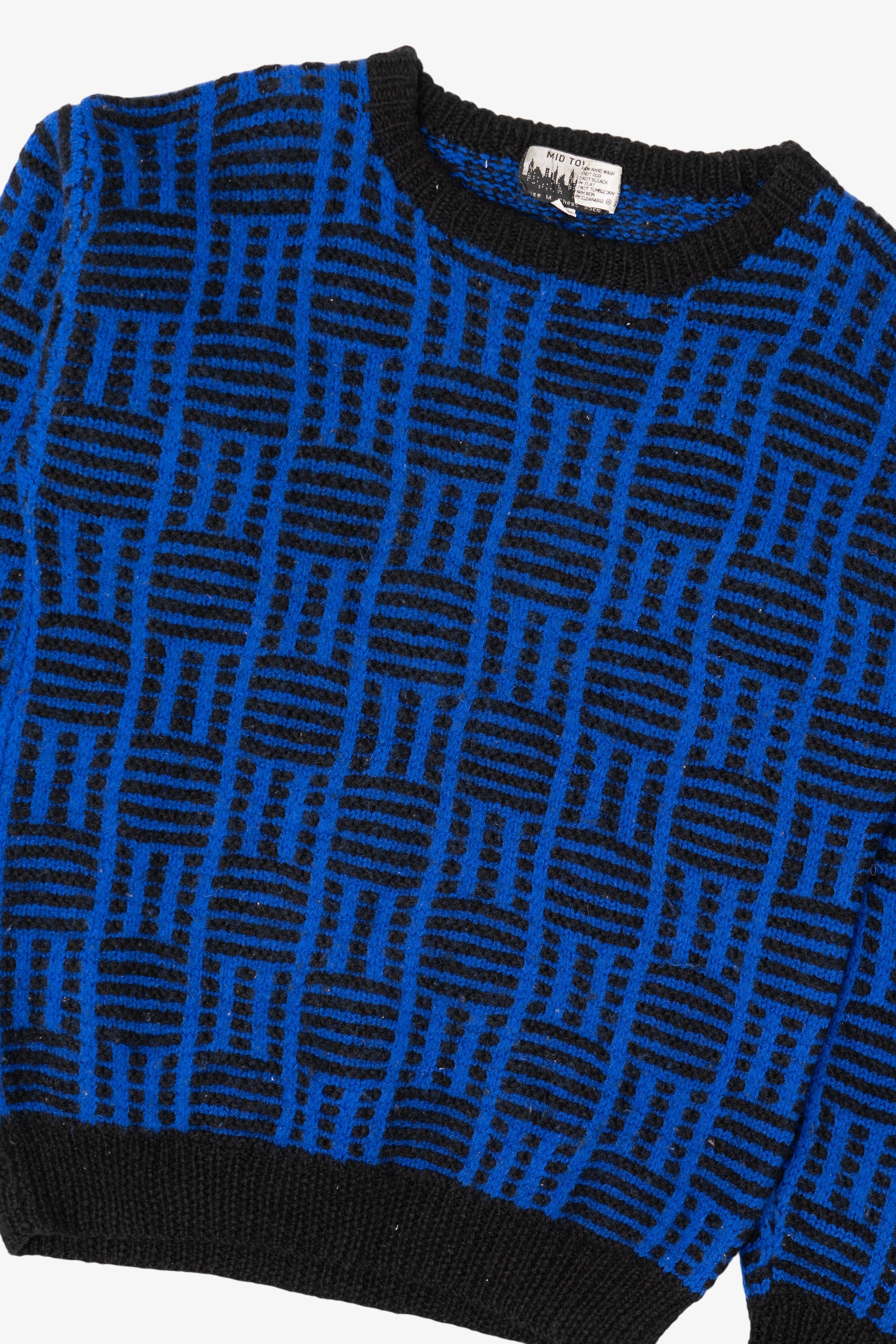 Vintage Hand Knit Blue Mid Town Texture Knit Sweater (1980s)