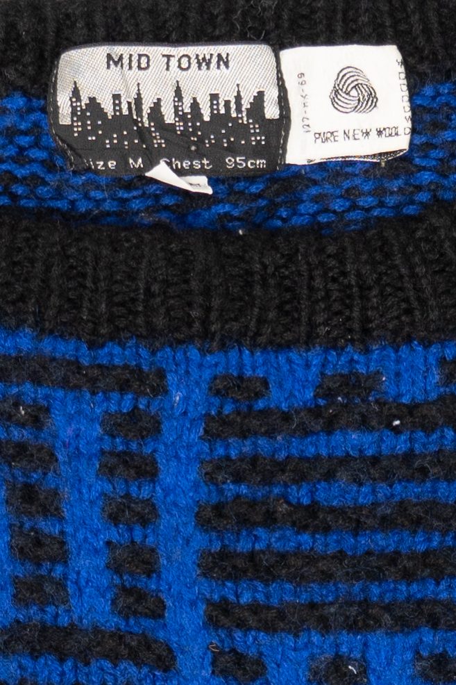 Vintage Hand Knit Blue Mid Town Texture Knit Sweater (1980s)