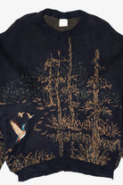 Vintage Embroidered Navy Blue Mallard Ducks Field Sweater (1990s)