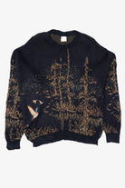 Vintage Embroidered Navy Blue Mallard Ducks Field Sweater (1990s)