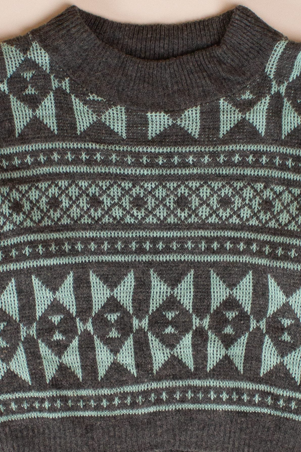 Vintage Gray & Mint Cropped Sweater (1980s)