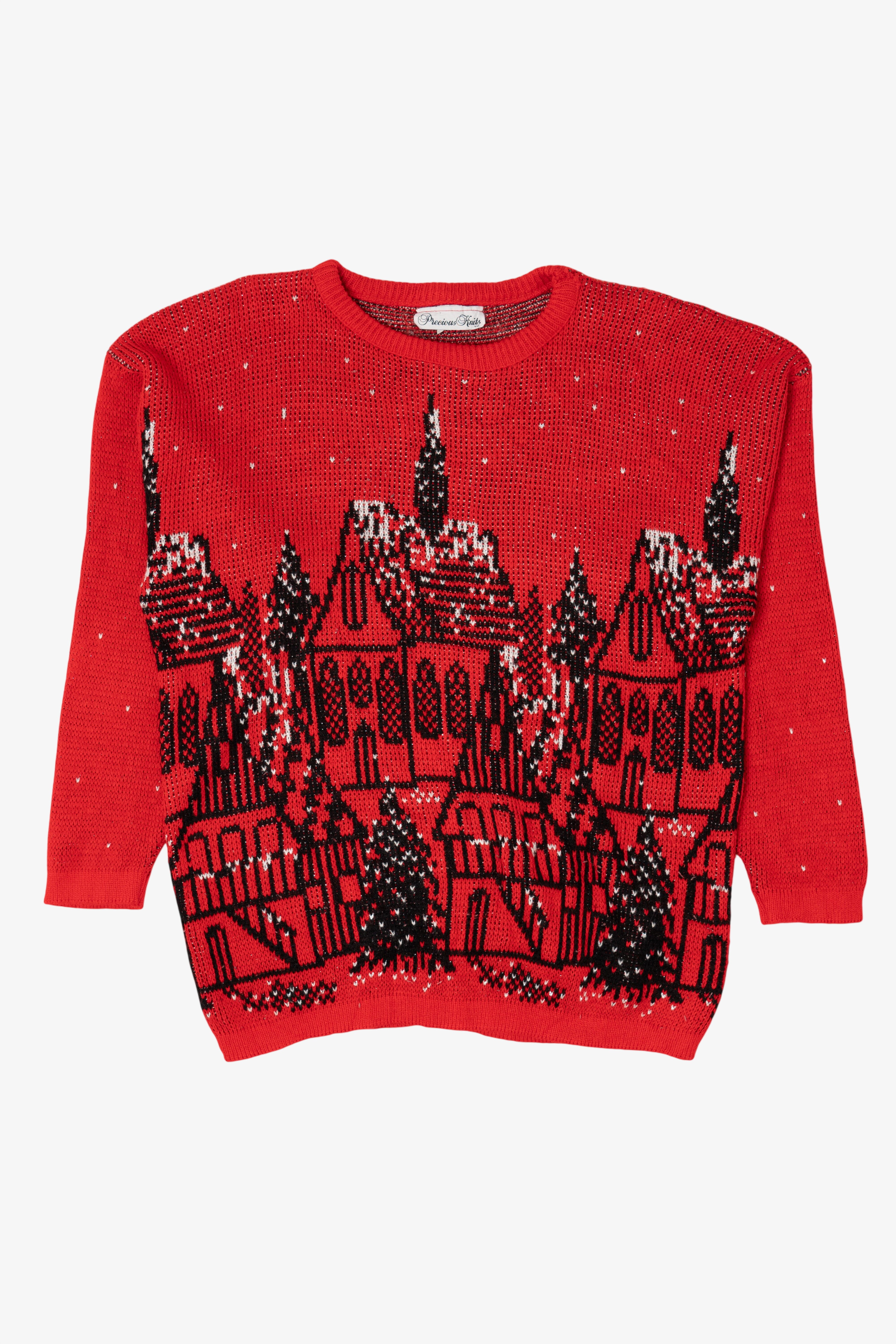 Vintage Red Precious Knits City Scene Sweater (1980s)