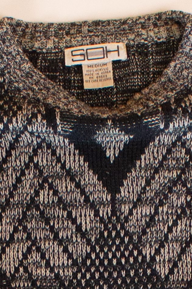 Vintage Gray Diamond Pattern Sweater (1980s)