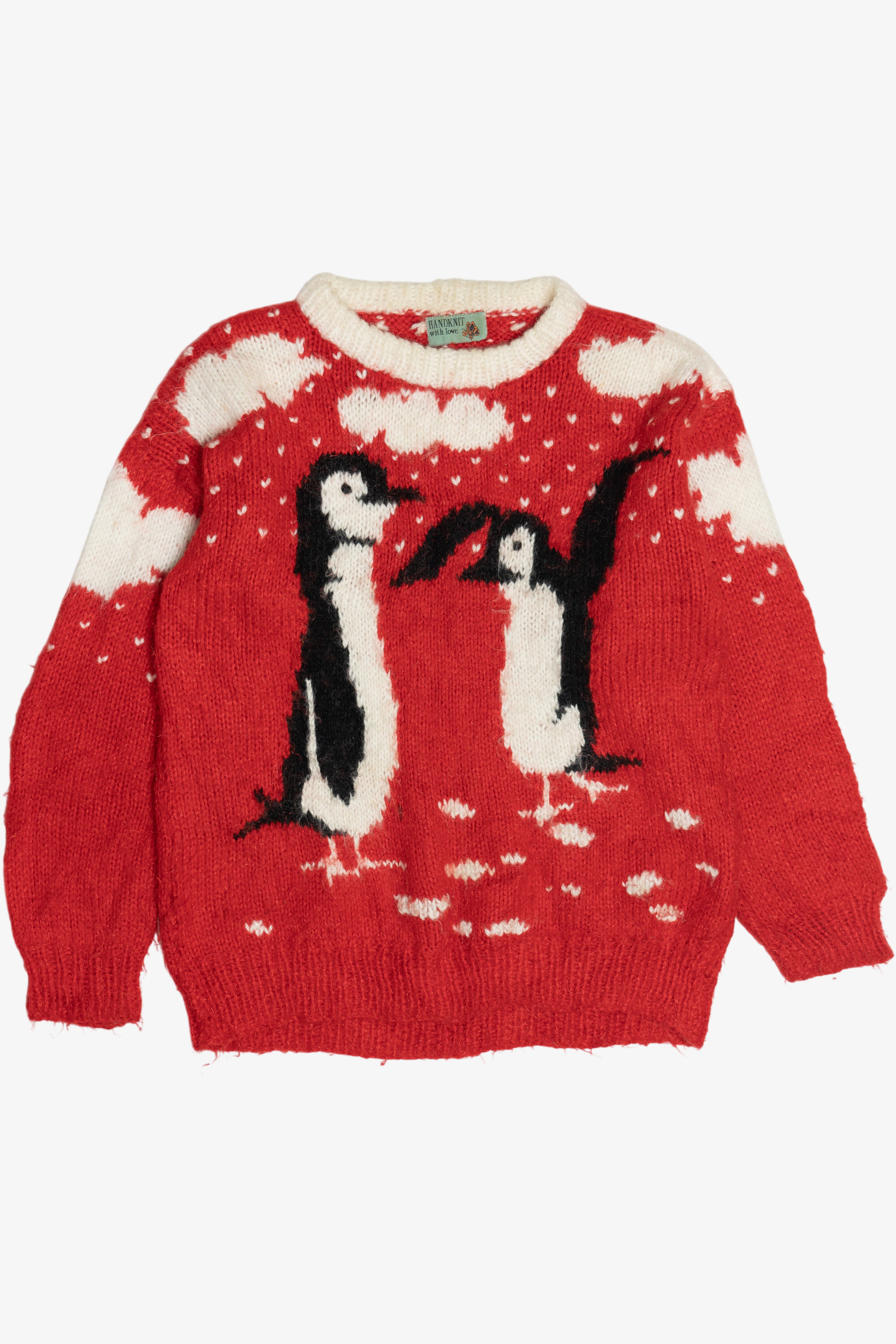 Vintage Hand Knit Penguin Couple Sweater (1990s)