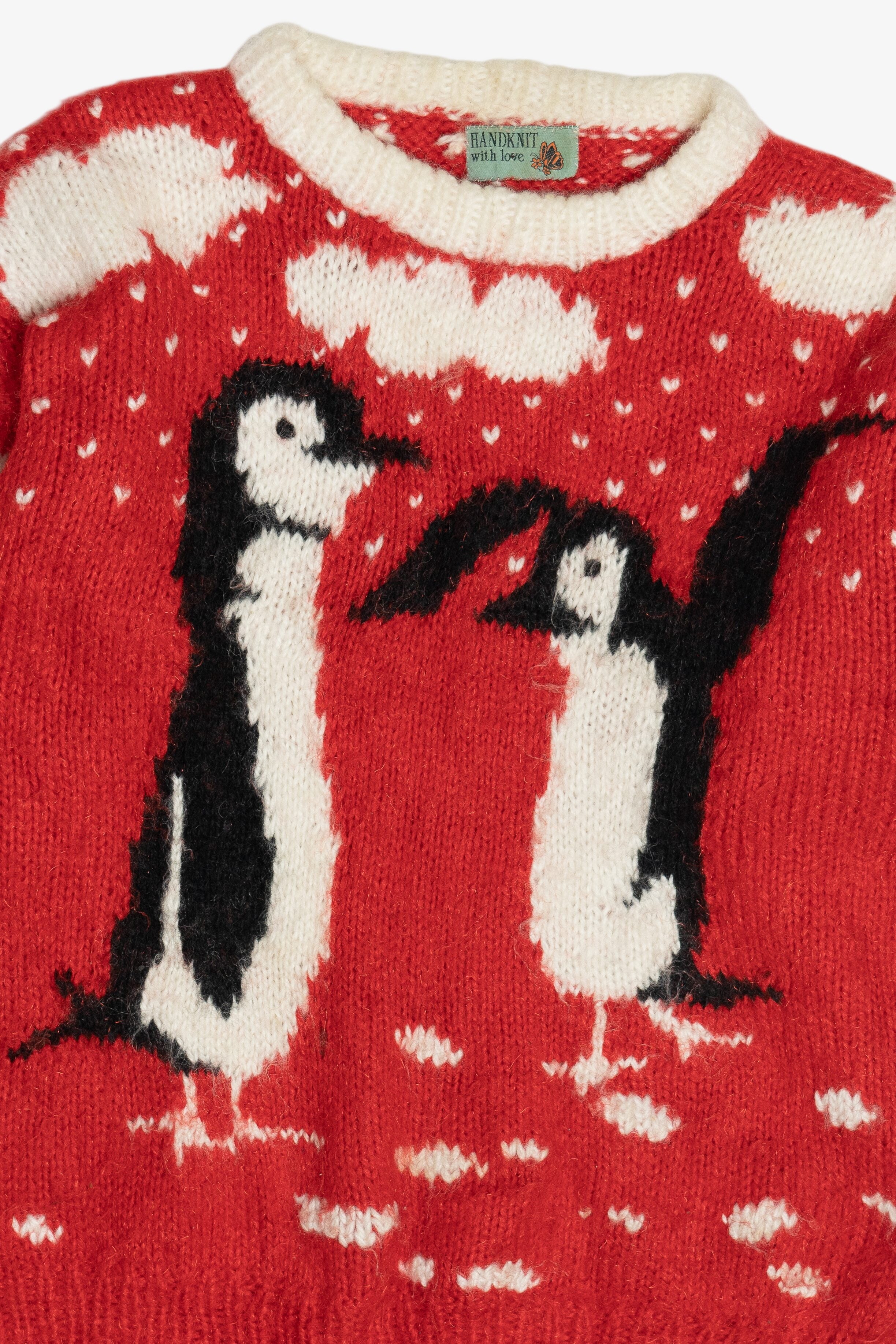 Vintage Hand Knit Penguin Couple Sweater (1990s)
