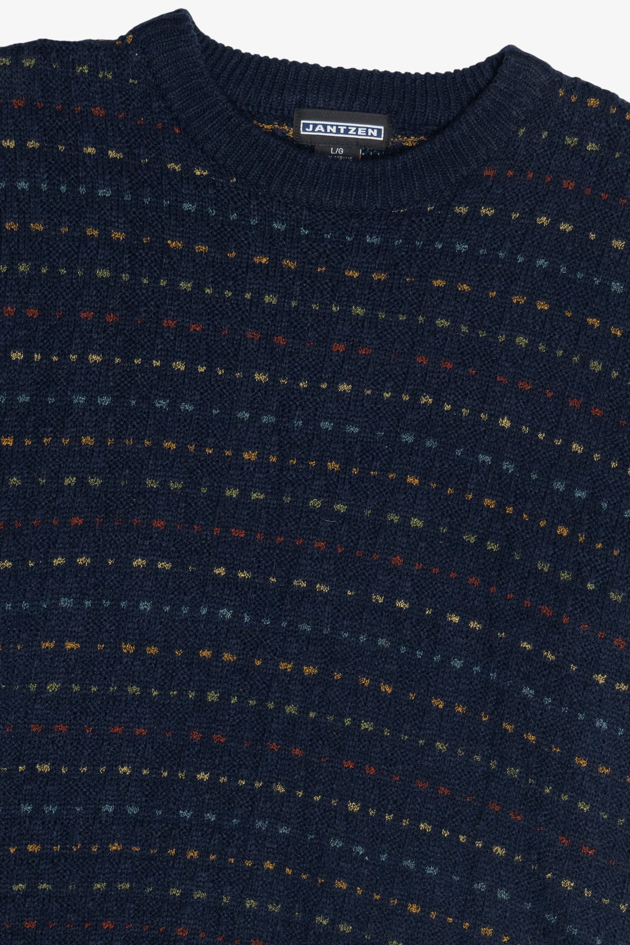 Vintage Navy Blue Jantzen Dotted Stripe Knit Sweater (1980s)