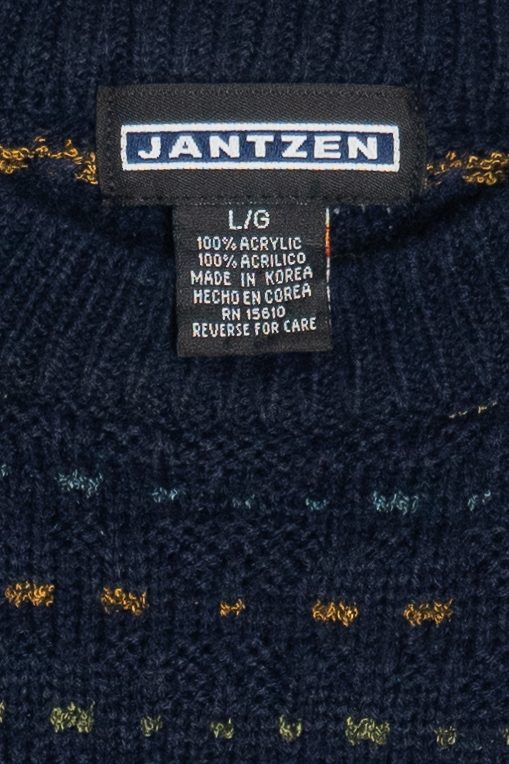 Vintage Navy Blue Jantzen Dotted Stripe Knit Sweater (1980s)
