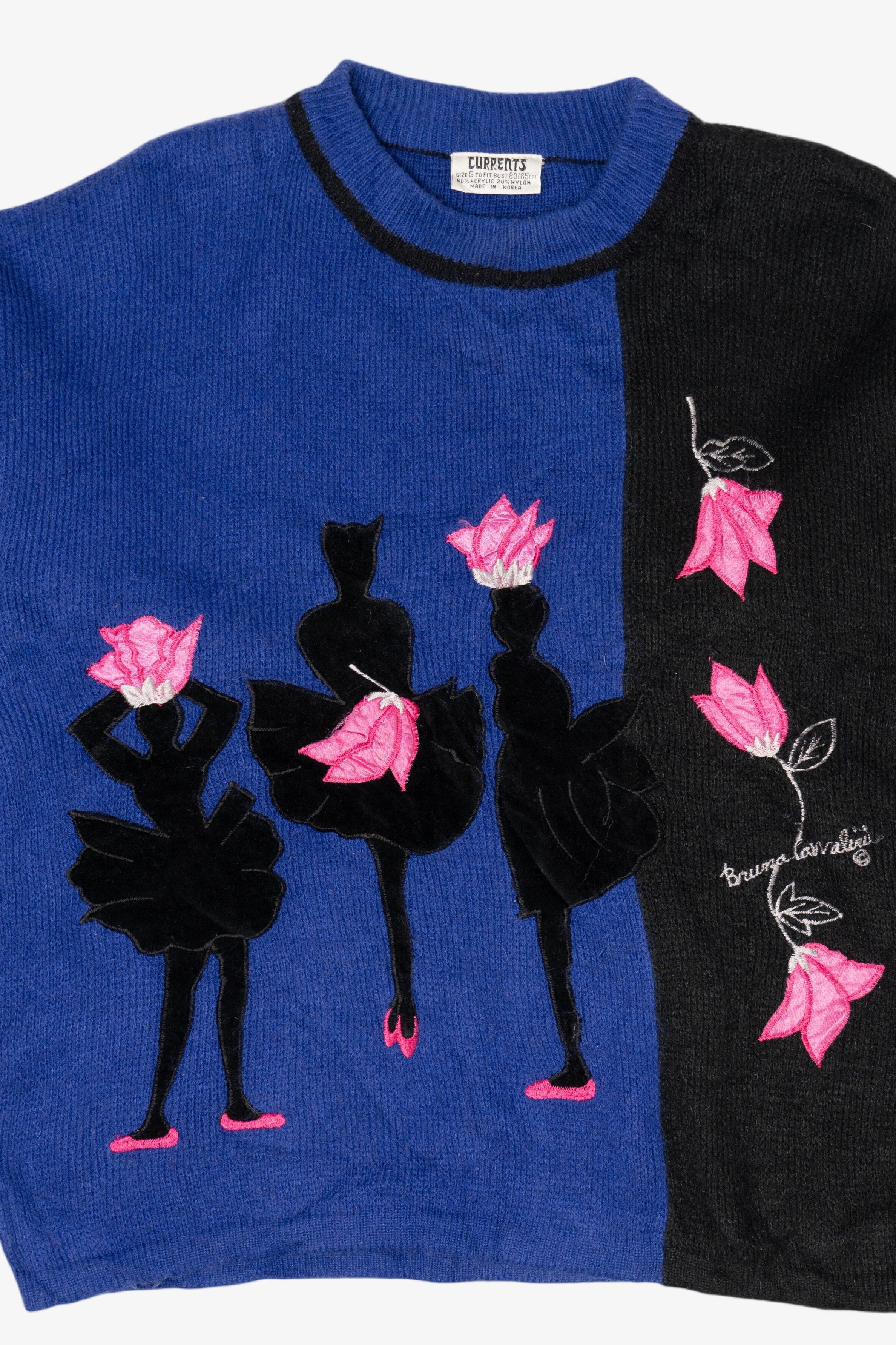 Vintage Blue Currents Ballerina Flower Petals Sweater (1980s)