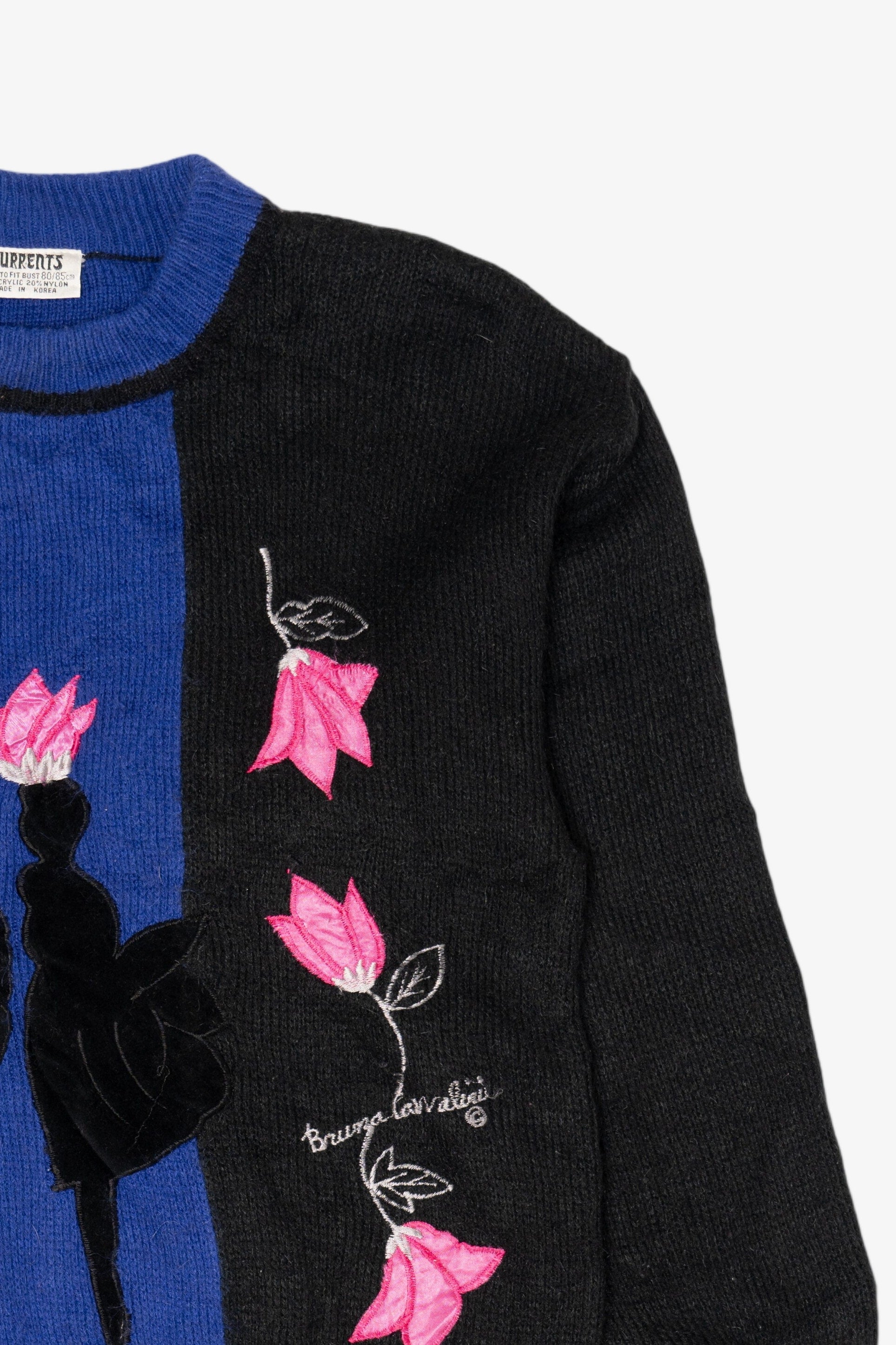 Vintage Blue Currents Ballerina Flower Petals Sweater (1980s)