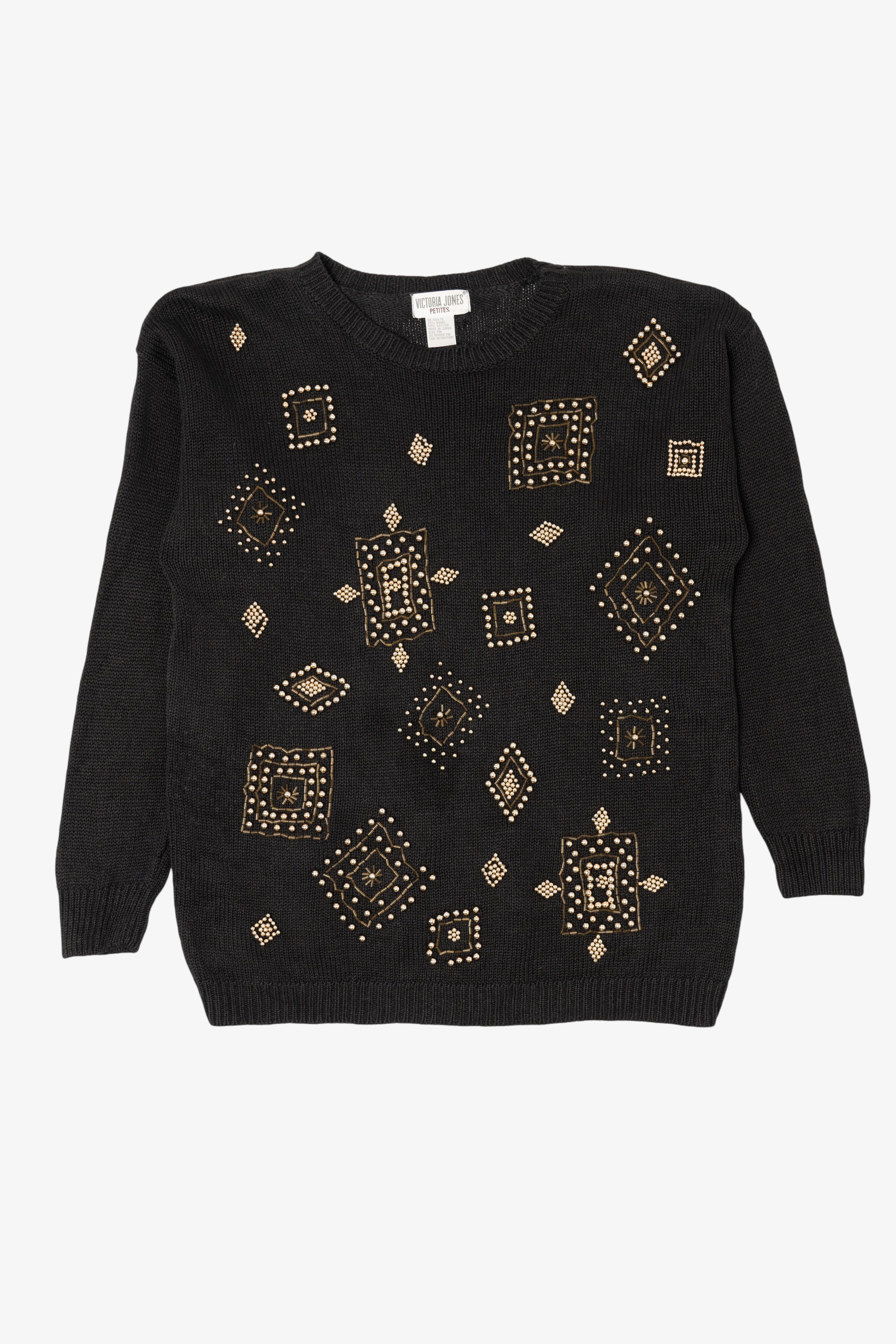 Vintage Black Victoria Jones Beaded Sweater (1990s)