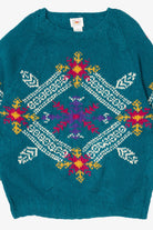 Vintage Hand Knit Teal Marsh Landing Sweater (1990s)