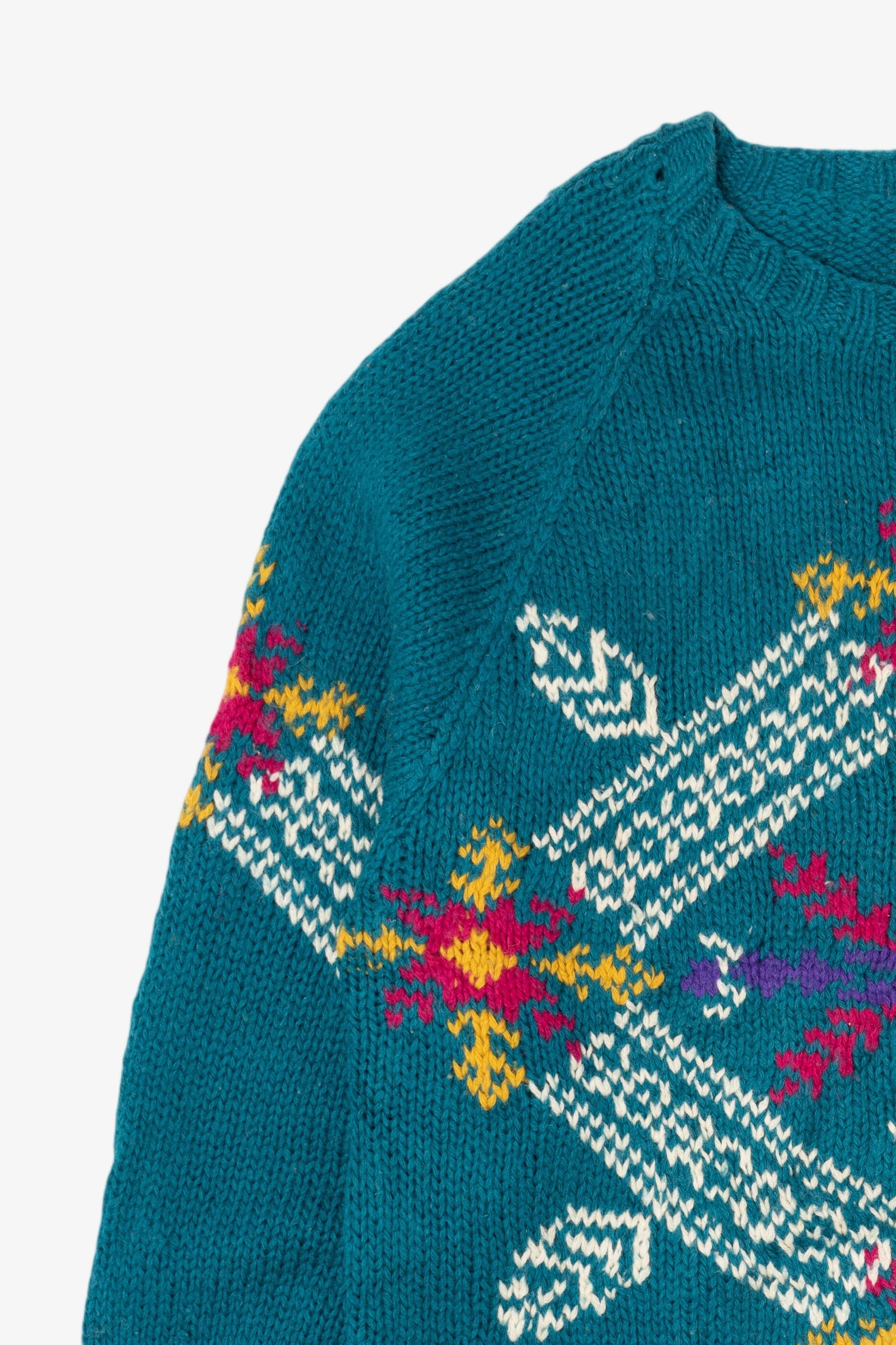 Vintage Hand Knit Teal Marsh Landing Sweater (1990s)