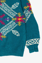 Vintage Hand Knit Teal Marsh Landing Sweater (1990s)