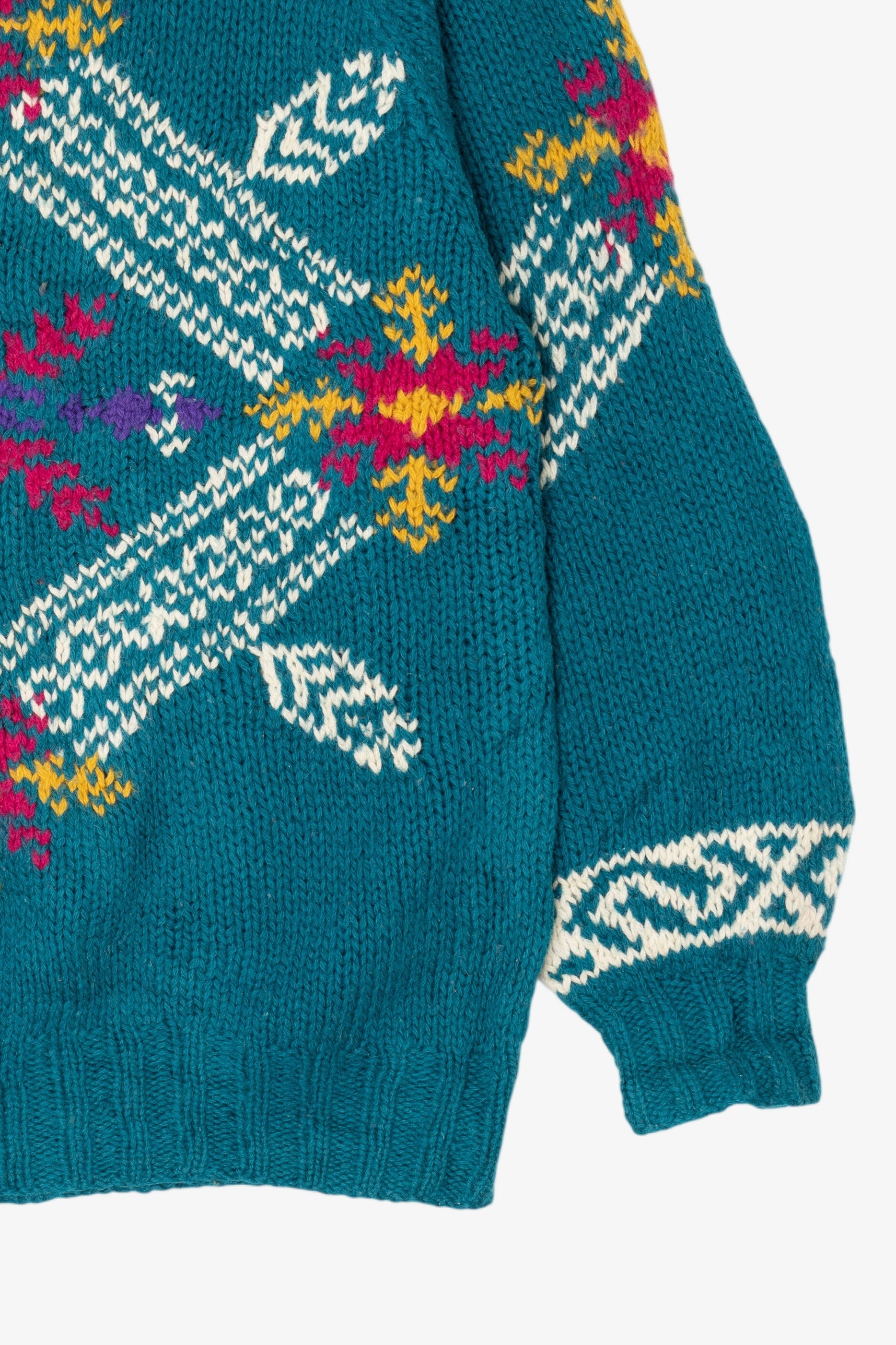 Vintage Hand Knit Teal Marsh Landing Sweater (1990s)