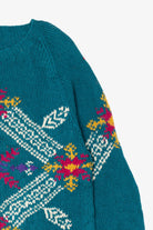 Vintage Hand Knit Teal Marsh Landing Sweater (1990s)