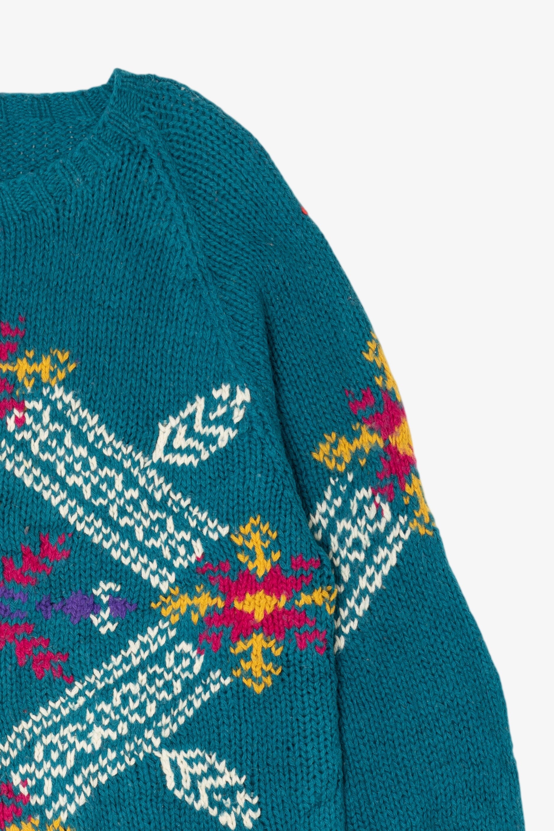 Vintage Hand Knit Teal Marsh Landing Sweater (1990s)