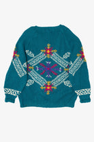 Vintage Hand Knit Teal Marsh Landing Sweater (1990s)
