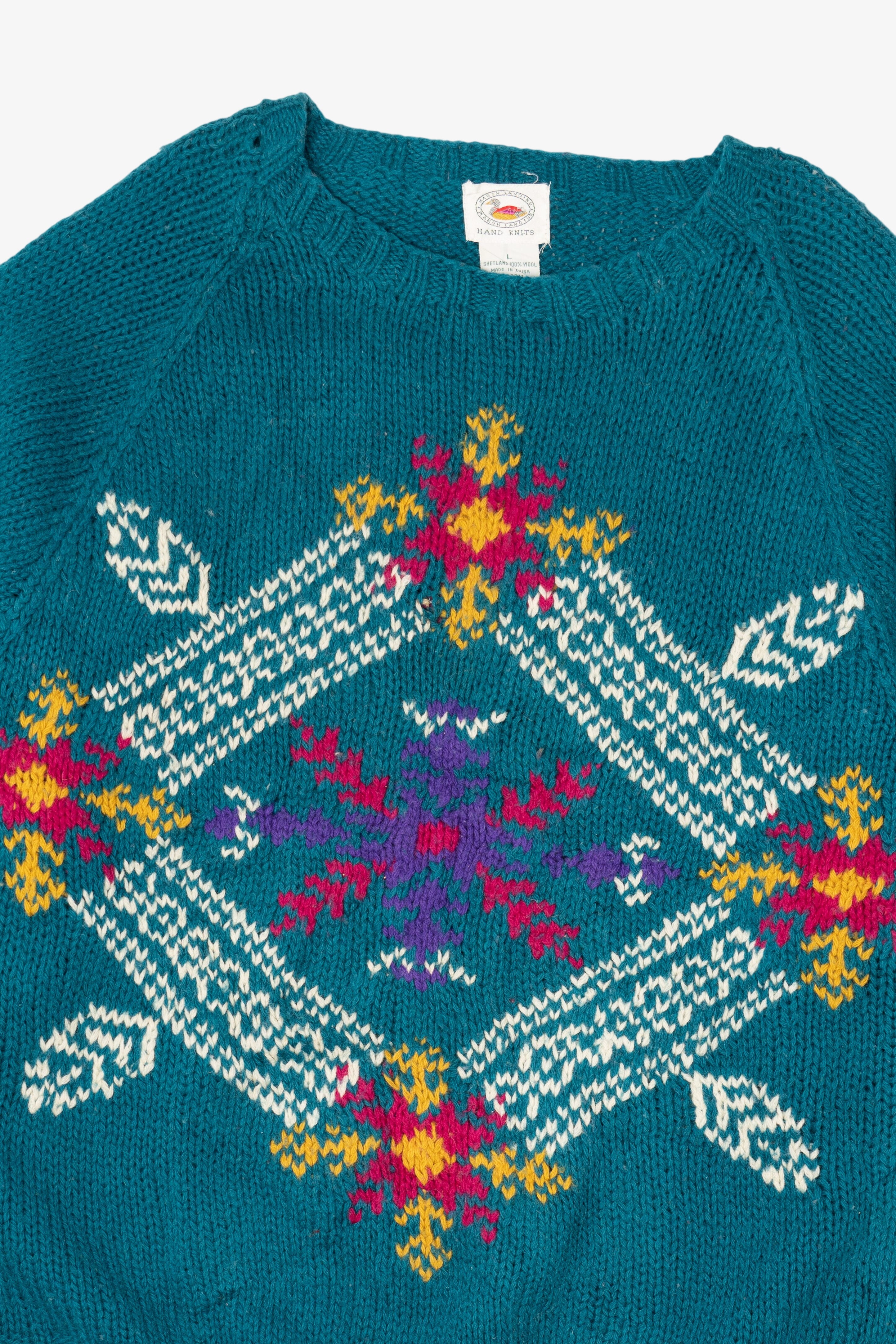 Vintage Hand Knit Teal Marsh Landing Sweater (1990s) – Ragstock