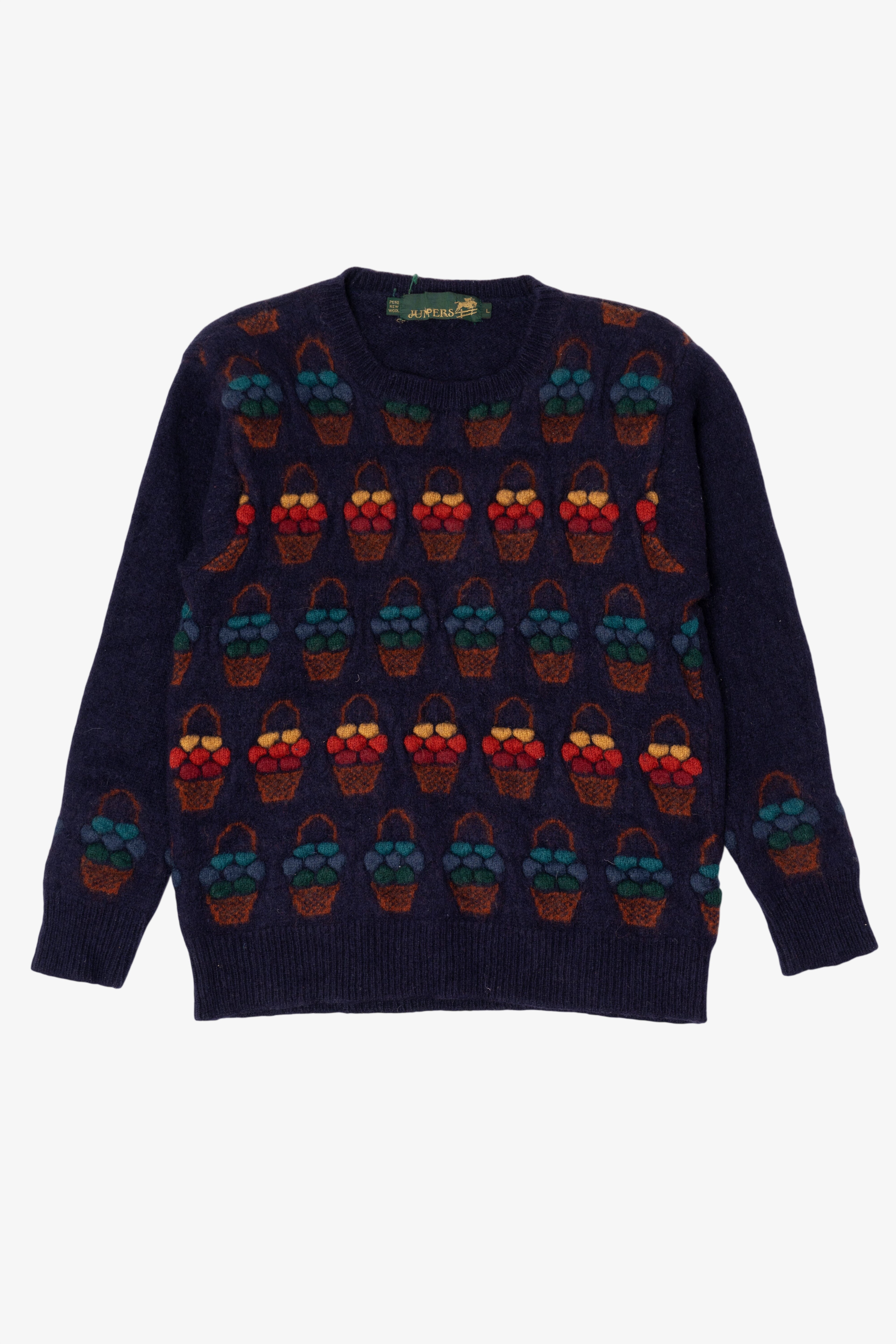 Vintage Jumpers Raised Knit Baskets Sweater (1980s)