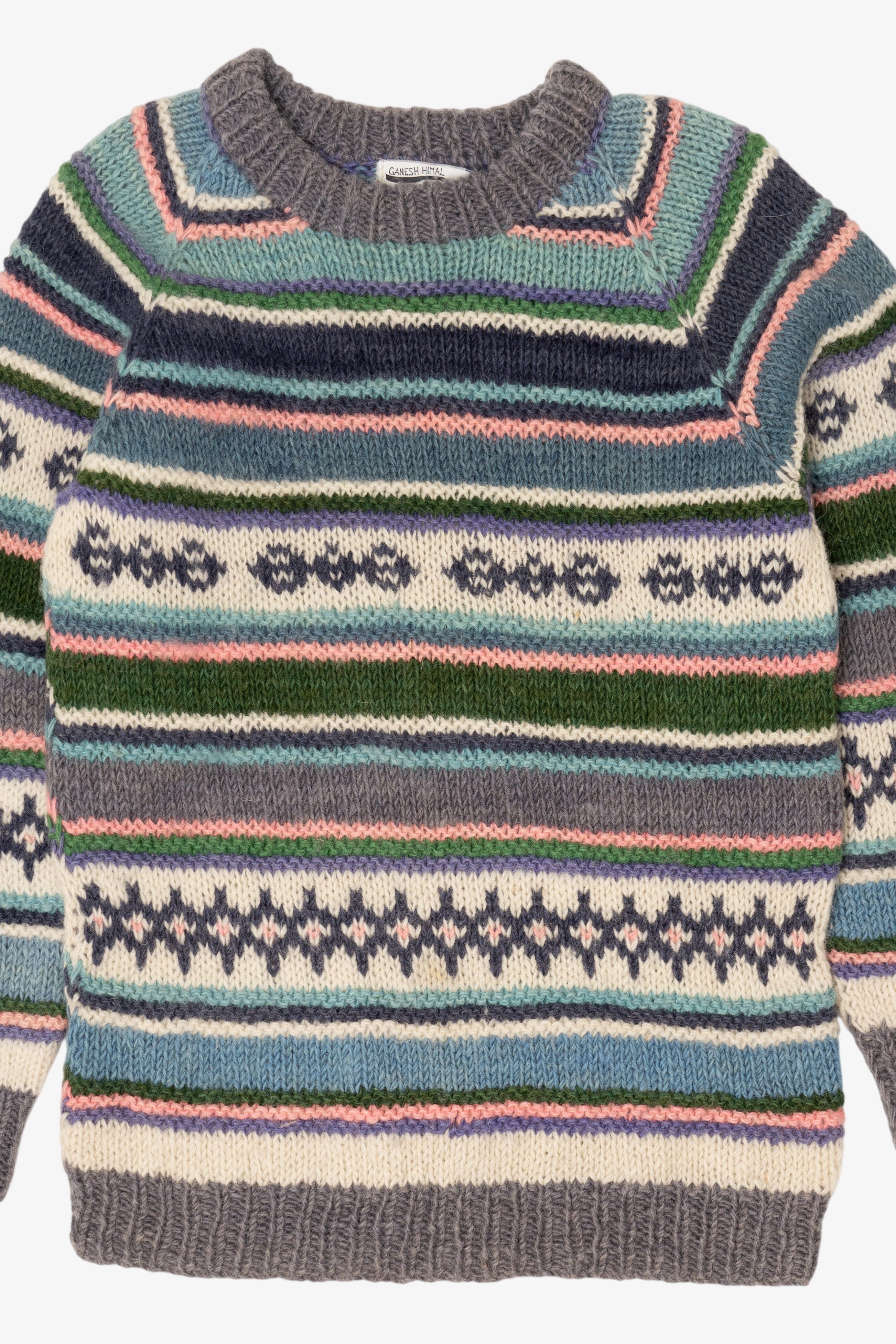 Vintage Hand Knit Blue Ganesh Himal Nepal Sweater (1980s)