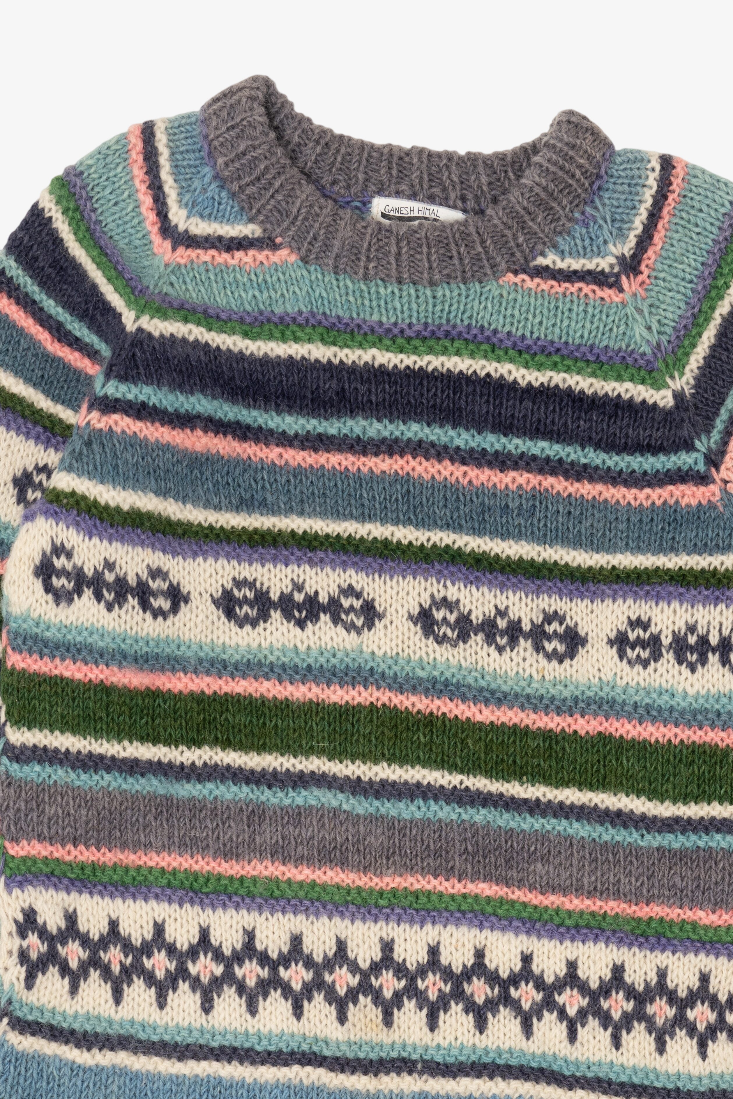 Vintage Hand Knit Blue Ganesh Himal Nepal Sweater (1980s)