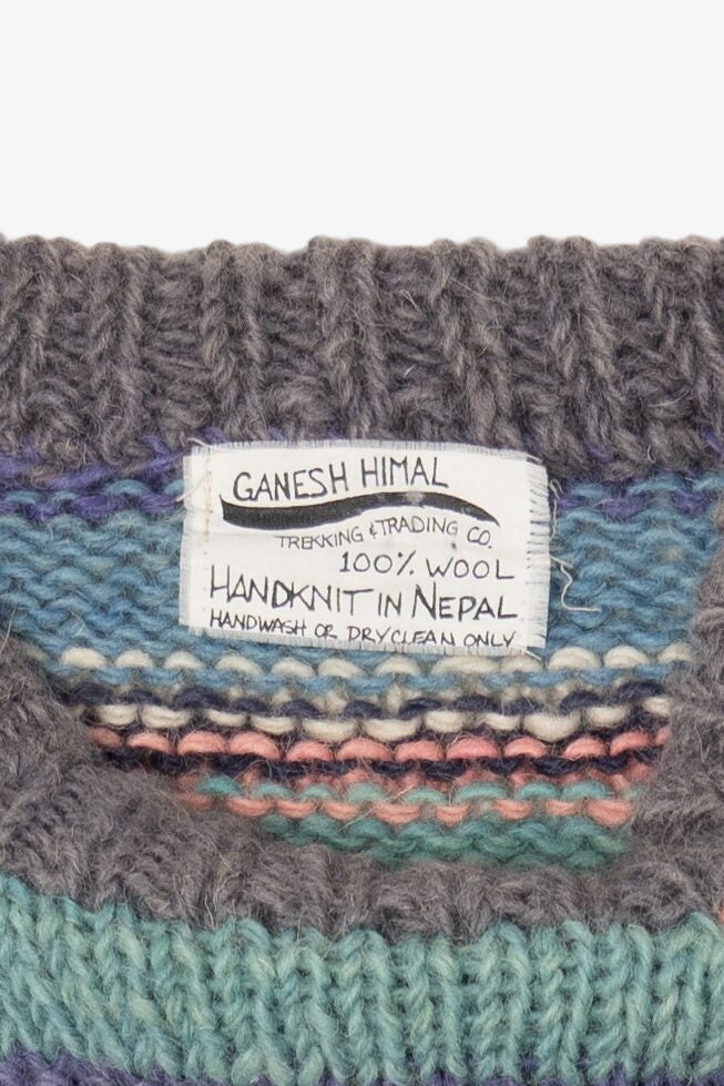 Vintage Hand Knit Blue Ganesh Himal Nepal Sweater (1980s)