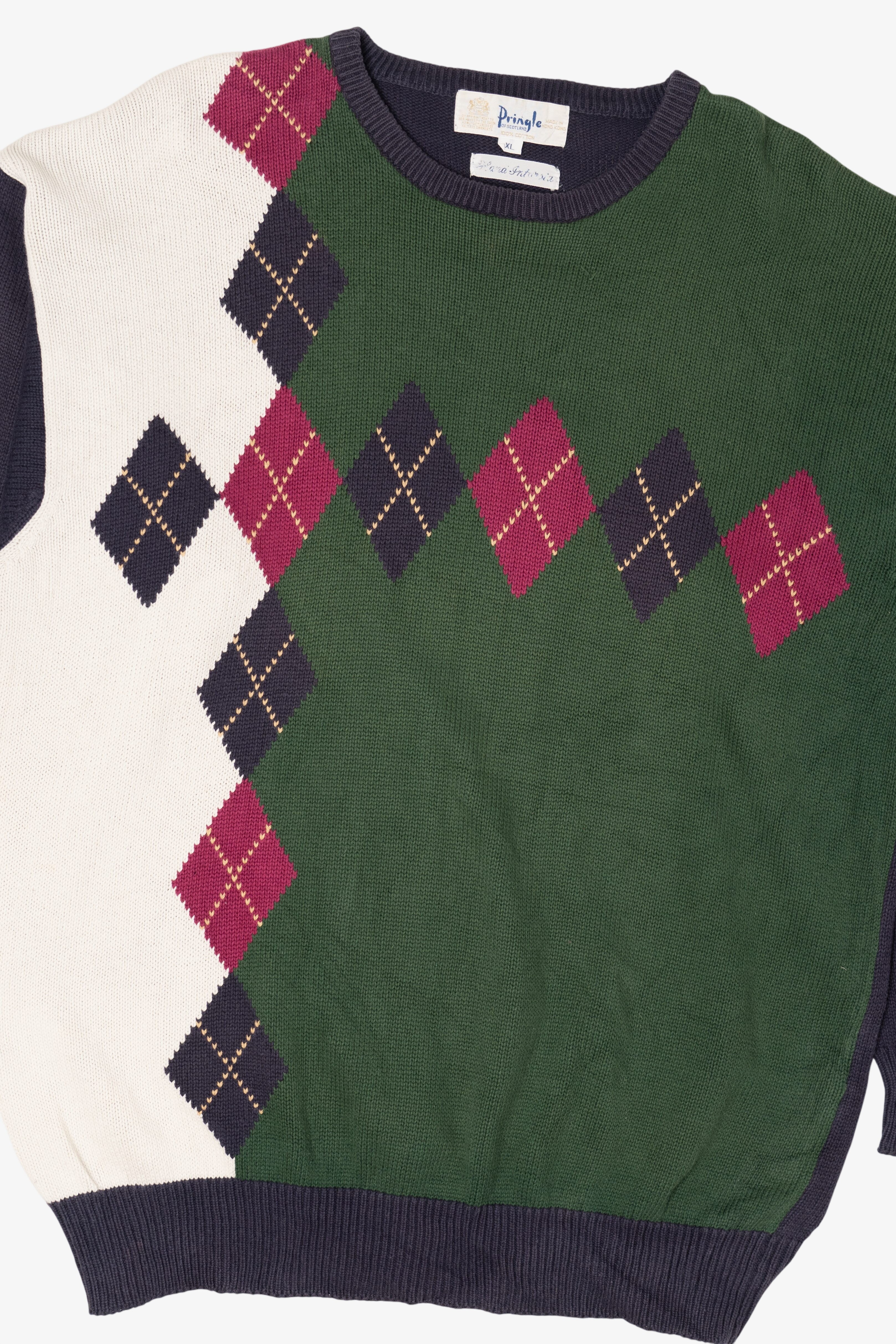 Vintage Pringle Of Scotland Hand Intarsia Argyle Sweater (1990s)