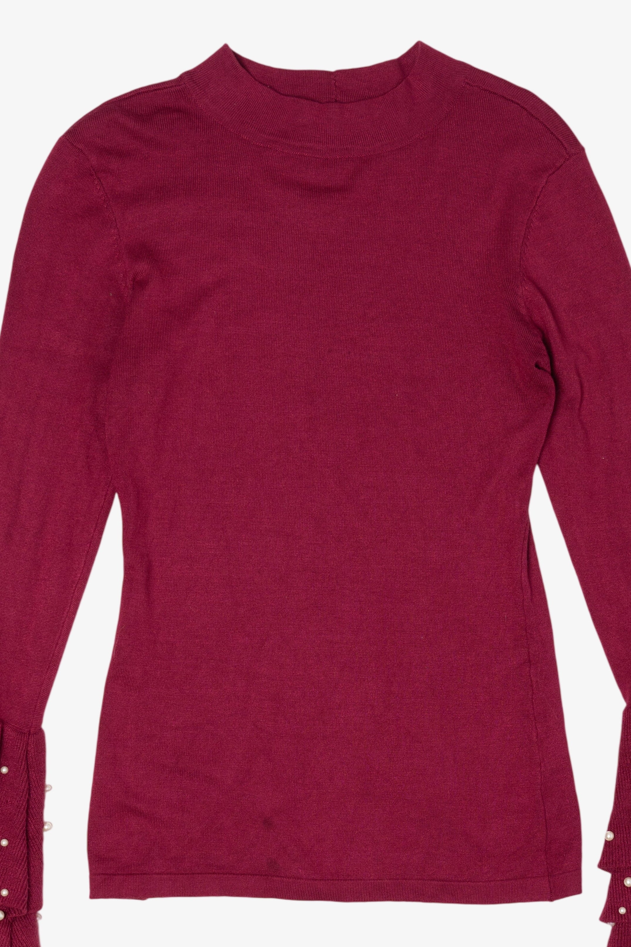 Burgundy Venus Ruffled Bell Beaded Sleeve Sweater (2010s)