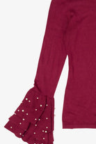 Burgundy Venus Ruffled Bell Beaded Sleeve Sweater (2010s)