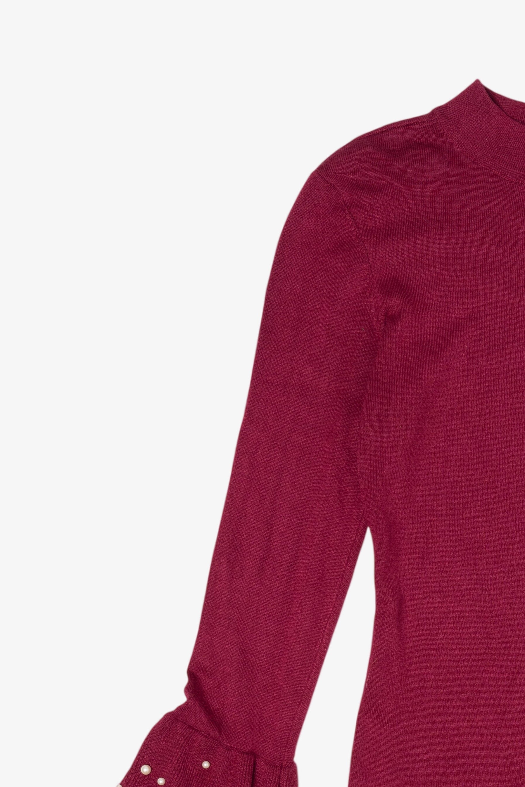 Burgundy Venus Ruffled Bell Beaded Sleeve Sweater (2010s)