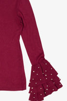 Burgundy Venus Ruffled Bell Beaded Sleeve Sweater (2010s)