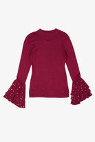 Burgundy Venus Ruffled Bell Beaded Sleeve Sweater (2010s)