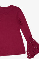 Burgundy Venus Ruffled Bell Beaded Sleeve Sweater (2010s)