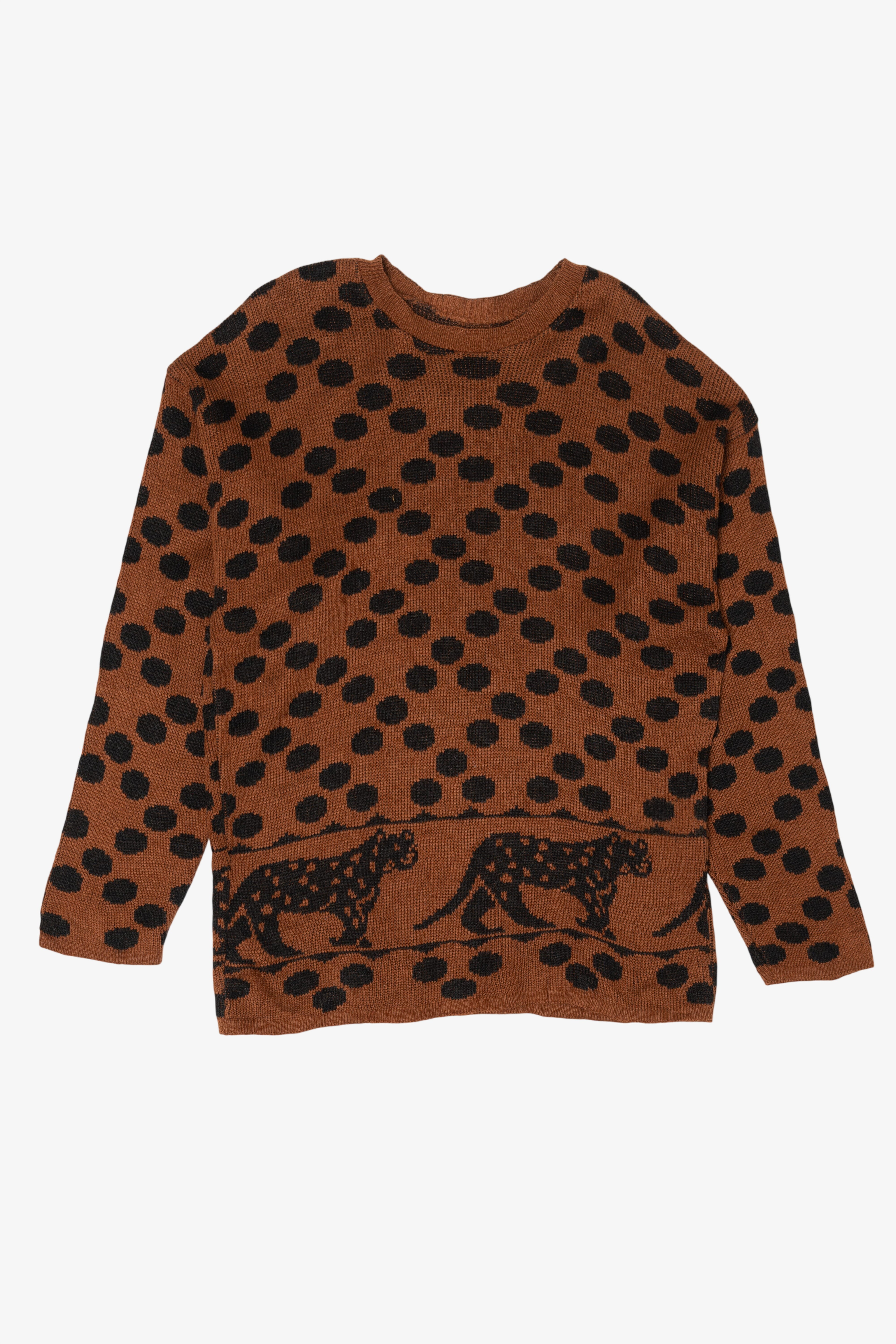 Vintage Brown Spotted Cheetah Graphic Sweater (1990s)