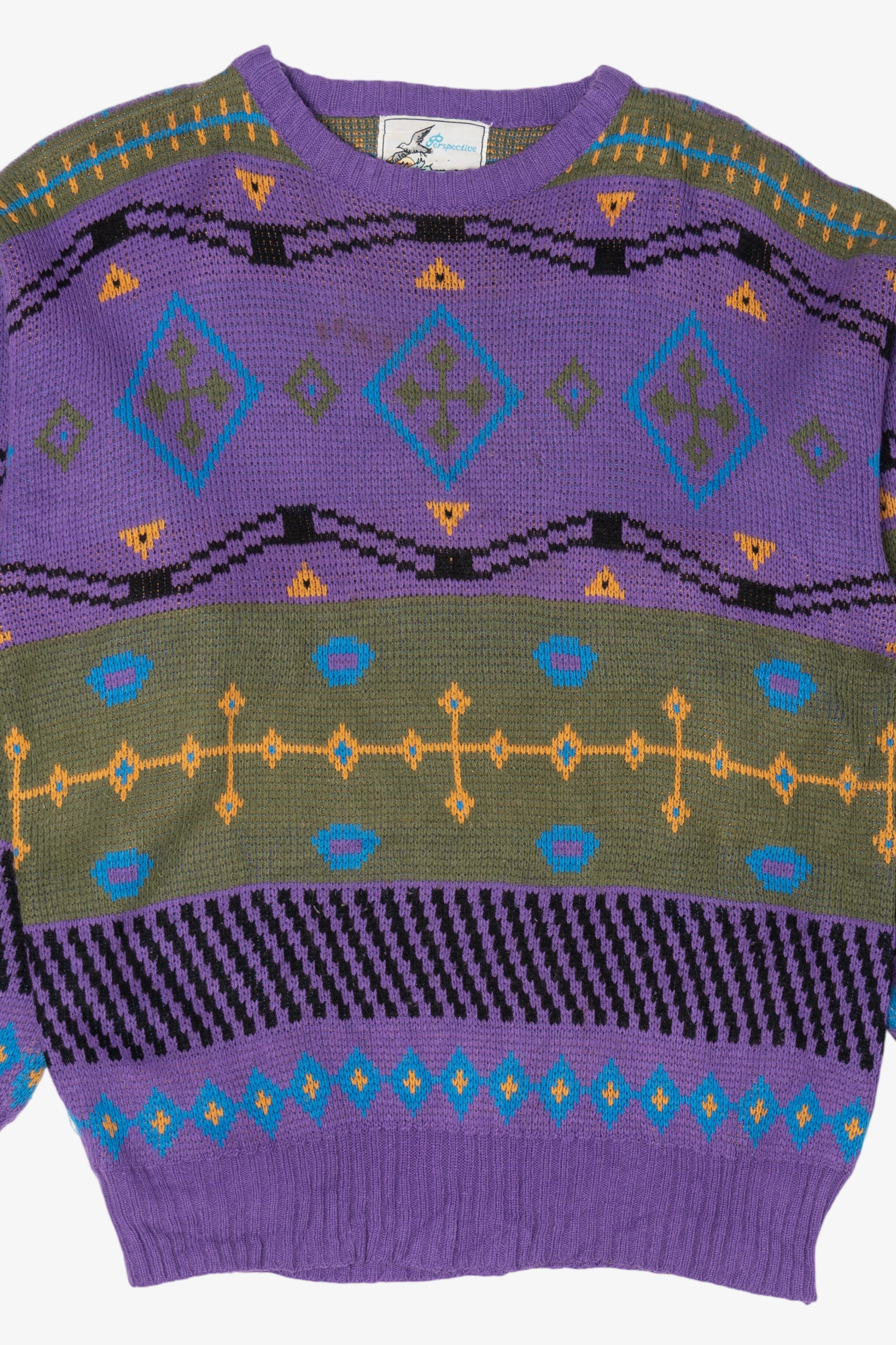 Vintage Purple Perspective Geometric Graphic Sweater (1990s)