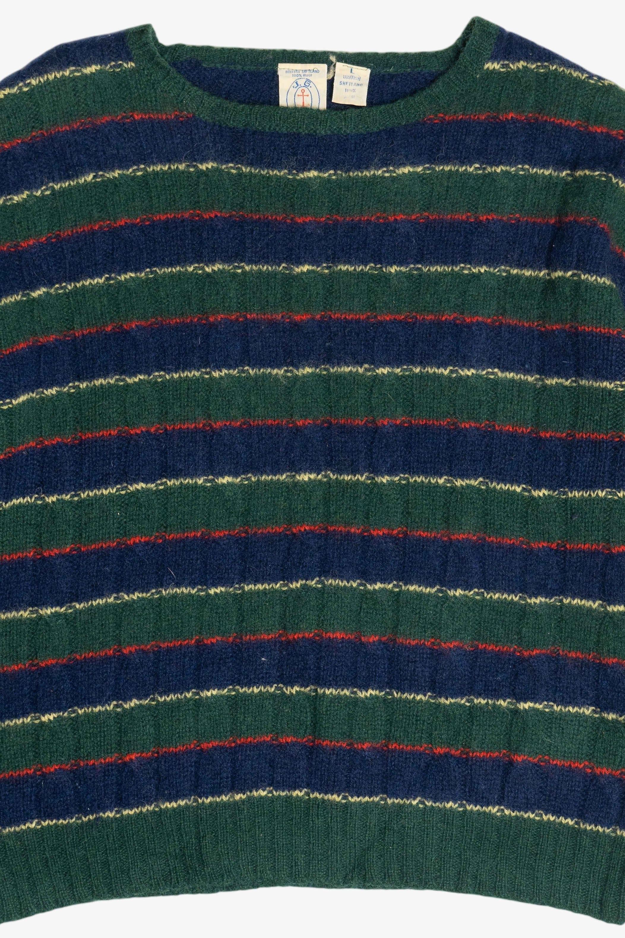 Vintage Dark Green Striped J.G. Hook Shetland Wool Sweater (1980s)