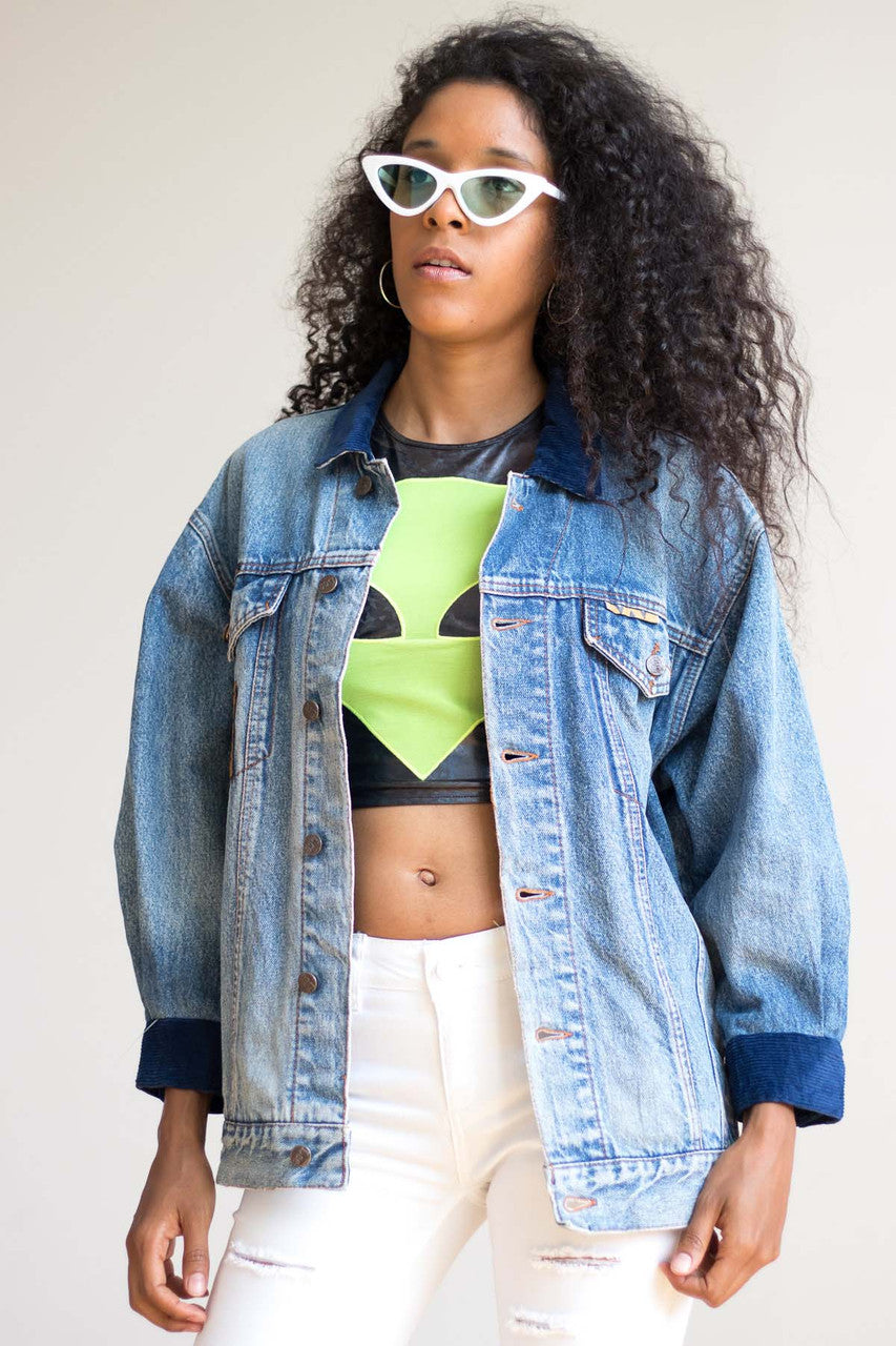 Corduroy Trimmed Denim Jacket