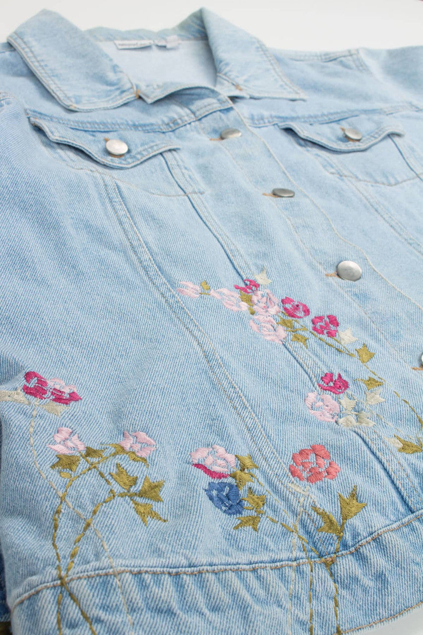 Vintage Floral Embroidered Denim Jacket 1385