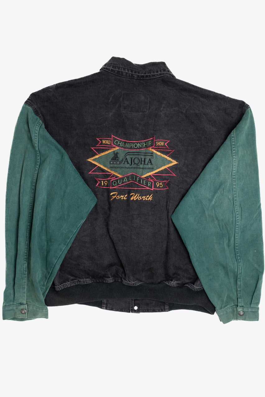Vintage 1995 "AJQHA" Horse Show Embroidered Color Block Denim Jacket