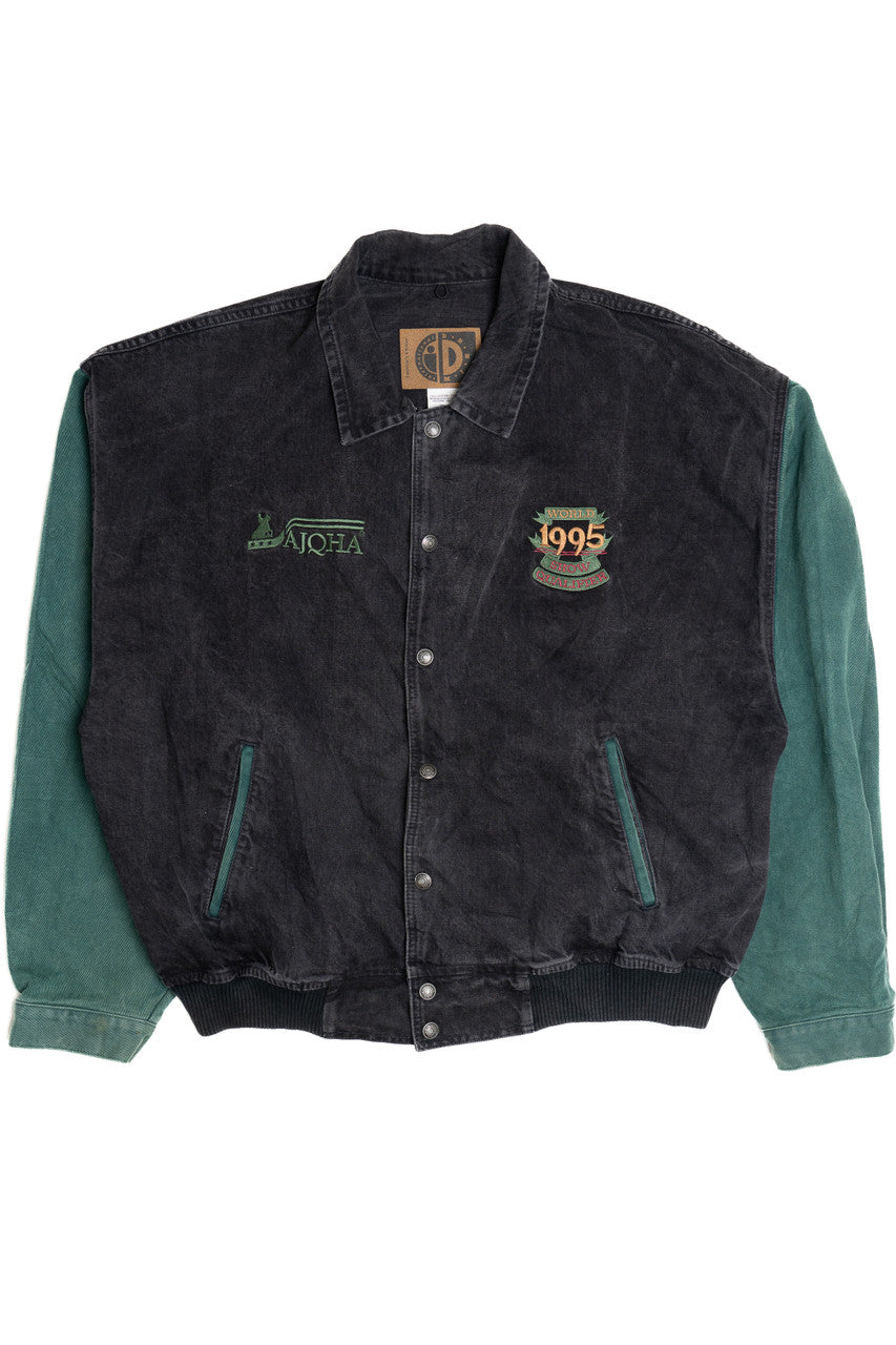 Vintage 1995 "AJQHA" Horse Show Embroidered Color Block Denim Jacket
