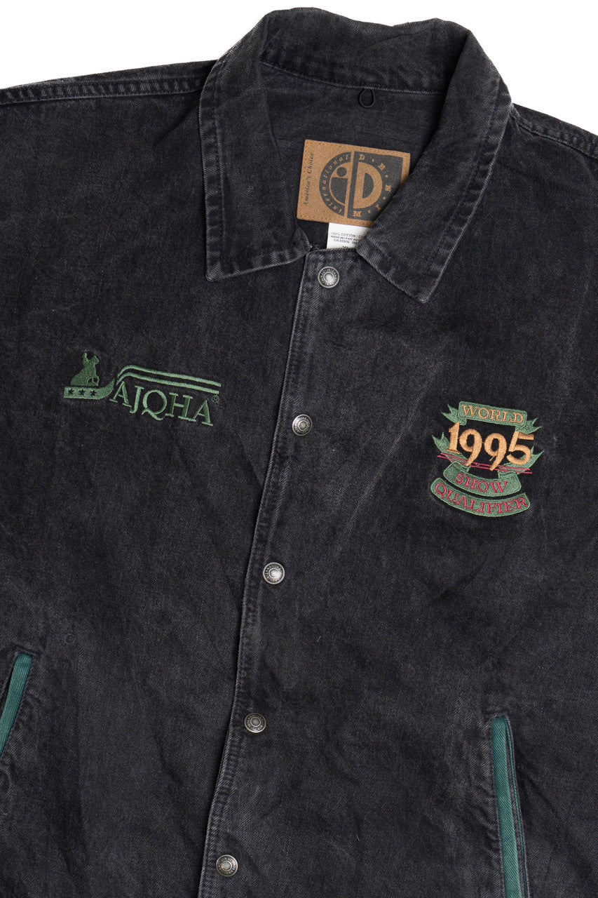 Vintage 1995 "AJQHA" Horse Show Embroidered Color Block Denim Jacket