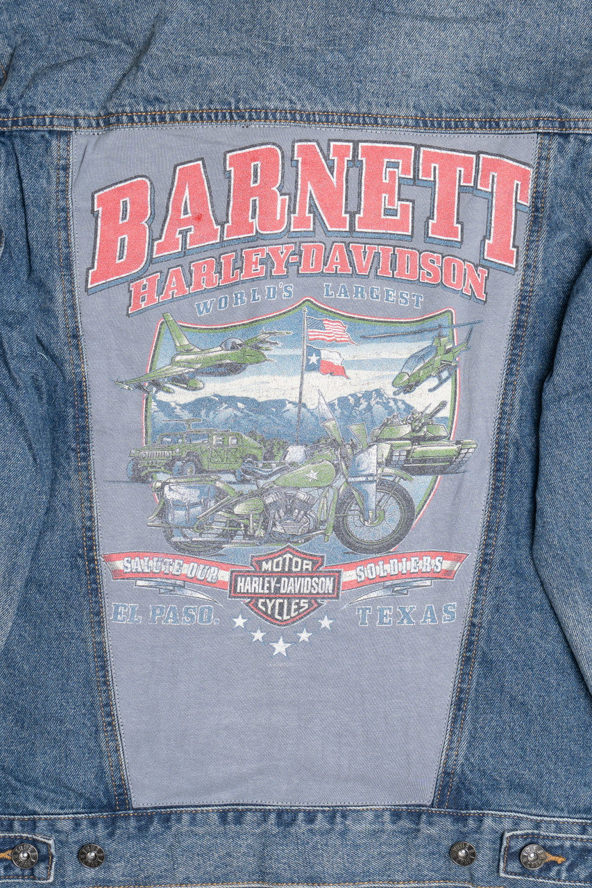 Upcycled Harley Davidson "El Paso Texas" Back Patch Denim Jacket 1590