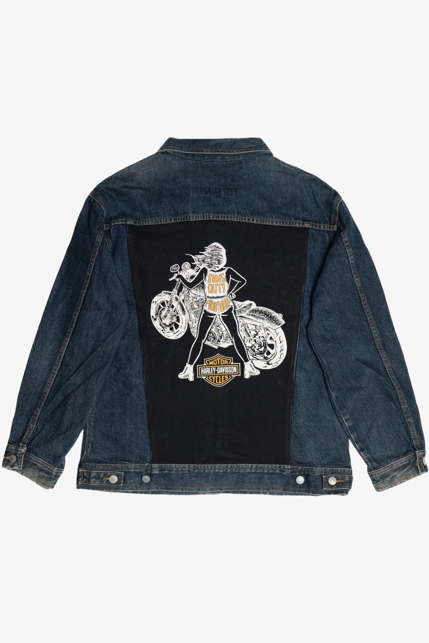 Upcycled Harley Davidson "Sun's Out! Fun's Out!" Back Patch Denim Jacket