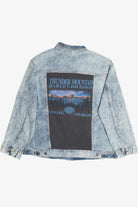Upcycled Harley Davidson "Thunder Mountain" Eagle Horizon Back Patch Denim Jacket