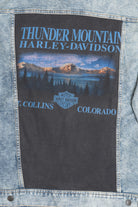 Upcycled Harley Davidson "Thunder Mountain" Eagle Horizon Back Patch Denim Jacket