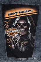 Upcycled Harley Davidson Skeleton Back Patch Denim Jacket