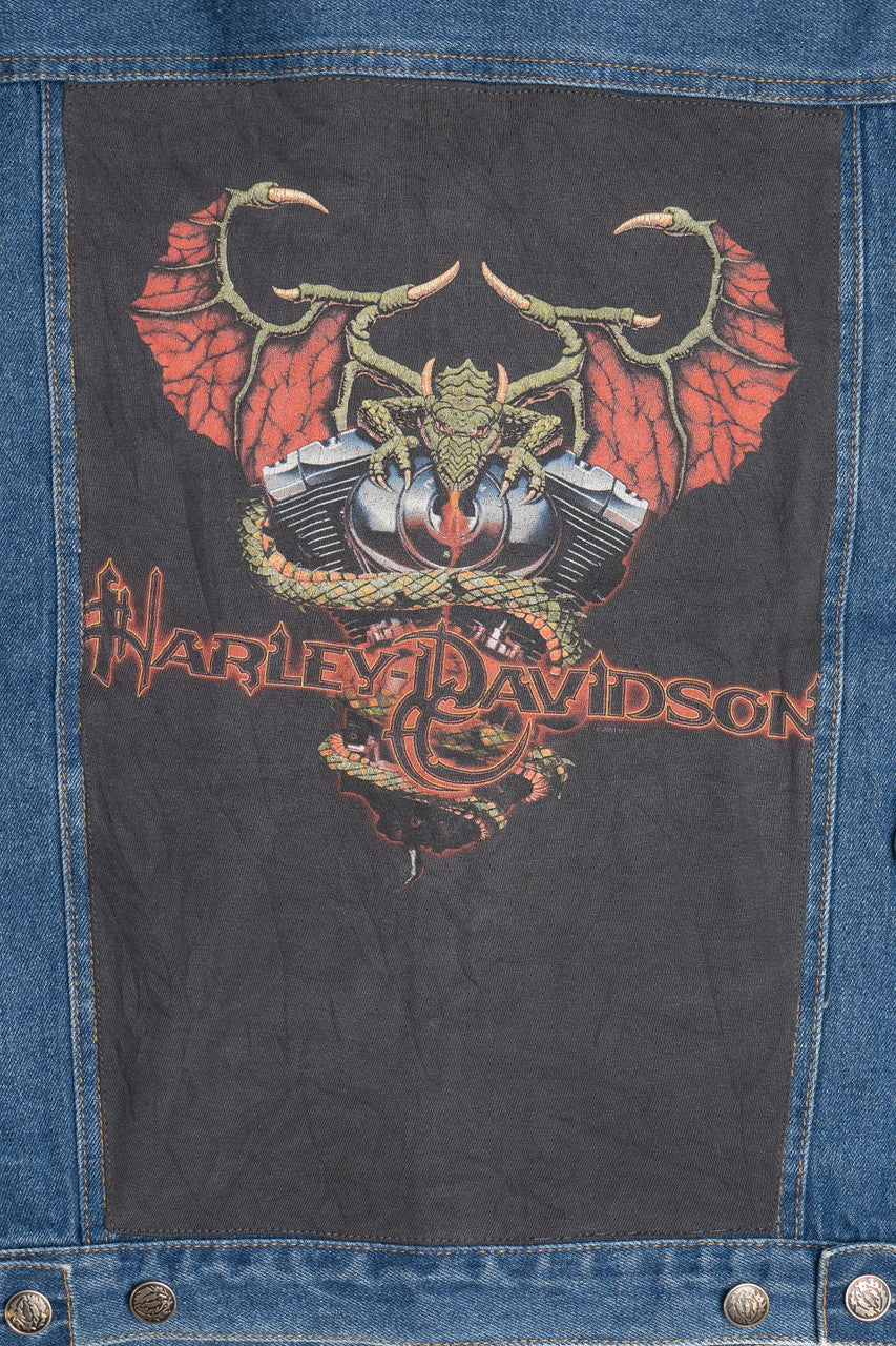 Upcycled Harley Davidson Dragon Back Patch Denim Jacket