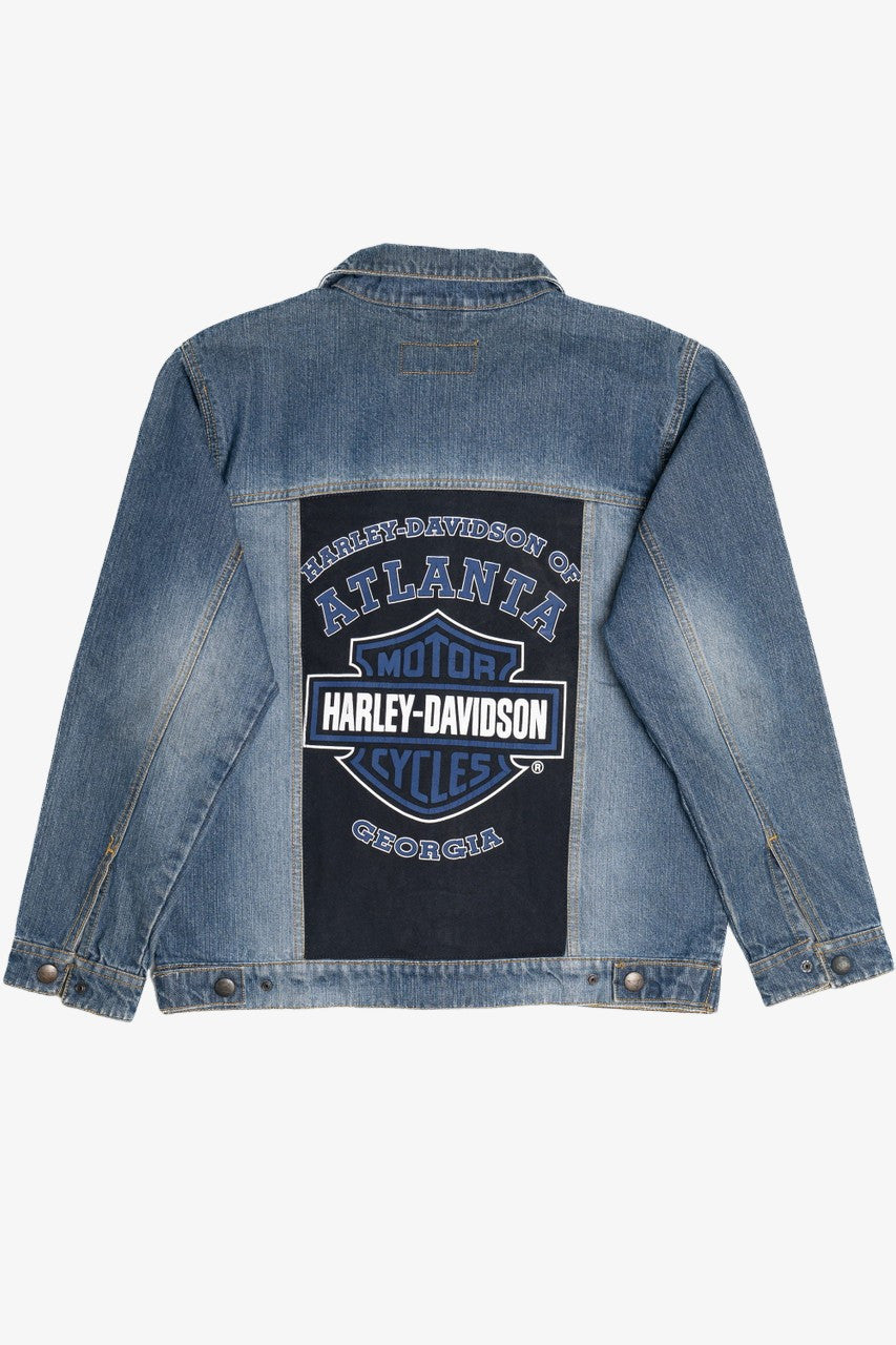 Upcycled Harley Davidson Atlanta Georgia Back Patch Denim Jacket 1606